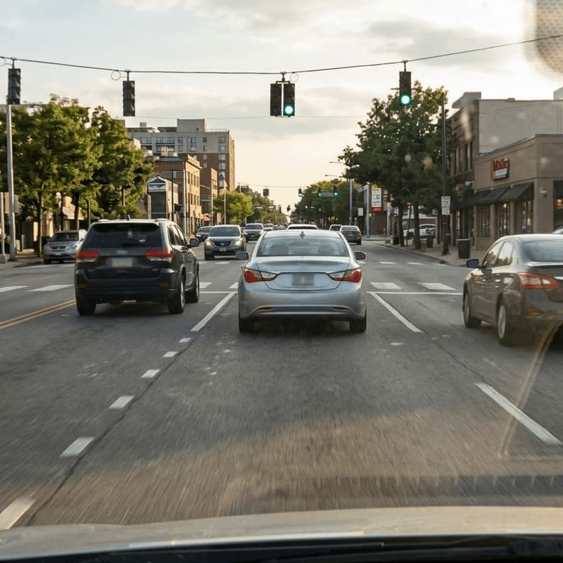 Static gallery thumbnail placeholder for forward-facing dashcam driving footage on a city route.
